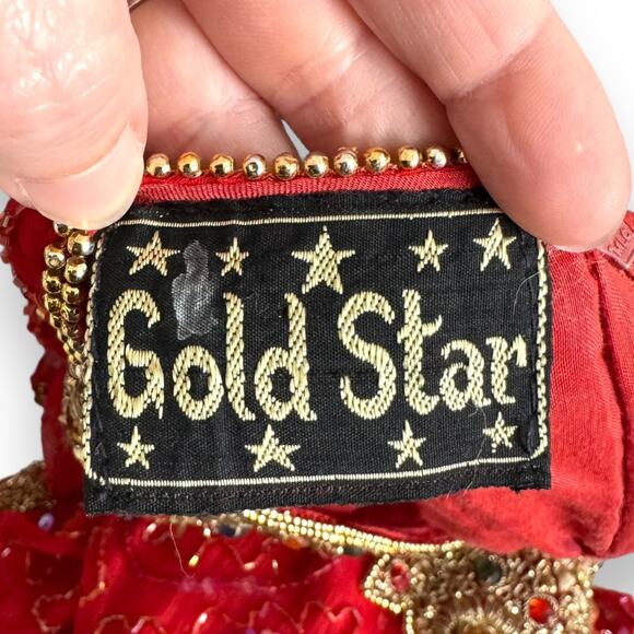 Vintage Gold Star Red 100% Silk Fully Beaded Midi Length Dress Women's Size S - Picture 14 of 15